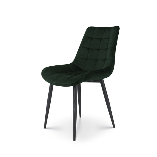 Chaise Moderne en Tissu Velours Vert Foncé avec Pieds en Métal