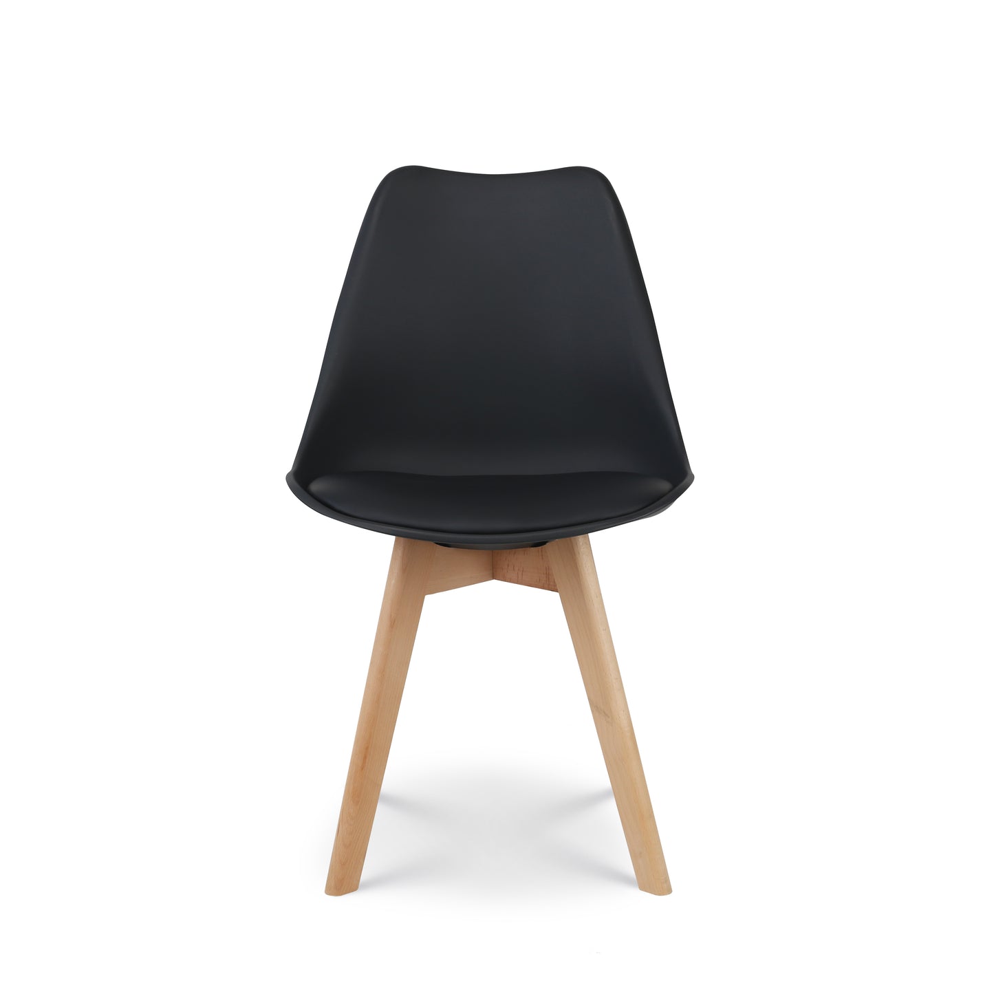 Lot de 4 Chaises noires Style scandinave modèle VICTOIRE - Coque en résine noire rembourrée et Pieds en Bois Naturel