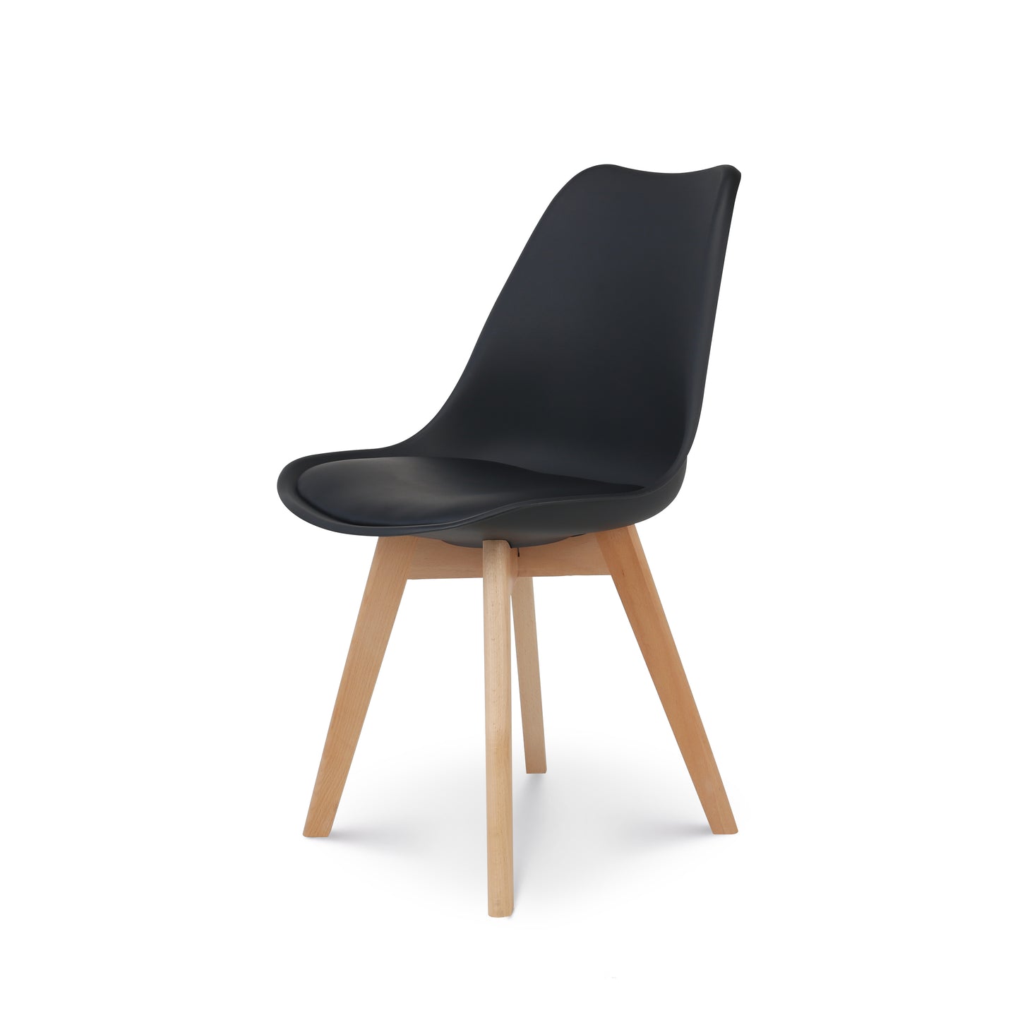 Lot de 4 Chaises noires Style scandinave modèle VICTOIRE - Coque en résine noire rembourrée et Pieds en Bois Naturel