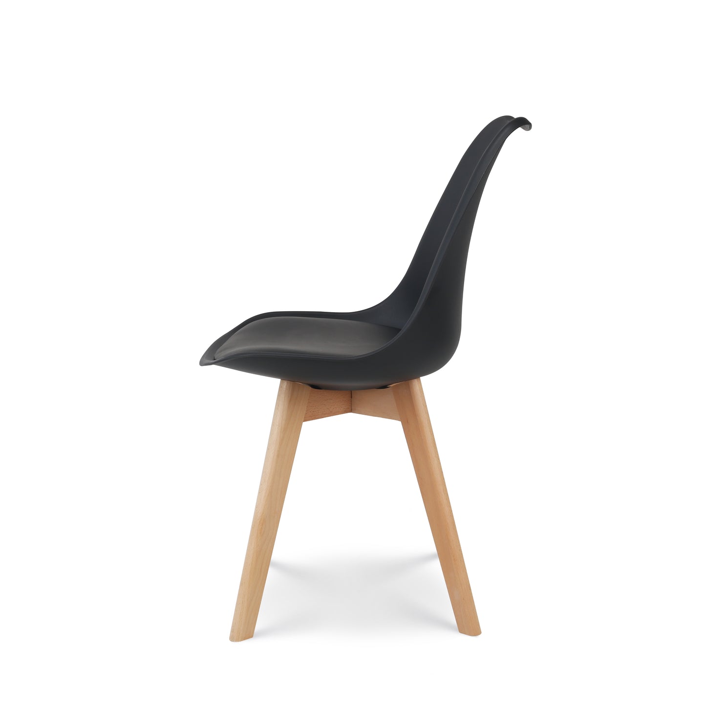 Lot de 4 Chaises noires Style scandinave modèle VICTOIRE - Coque en résine noire rembourrée et Pieds en Bois Naturel