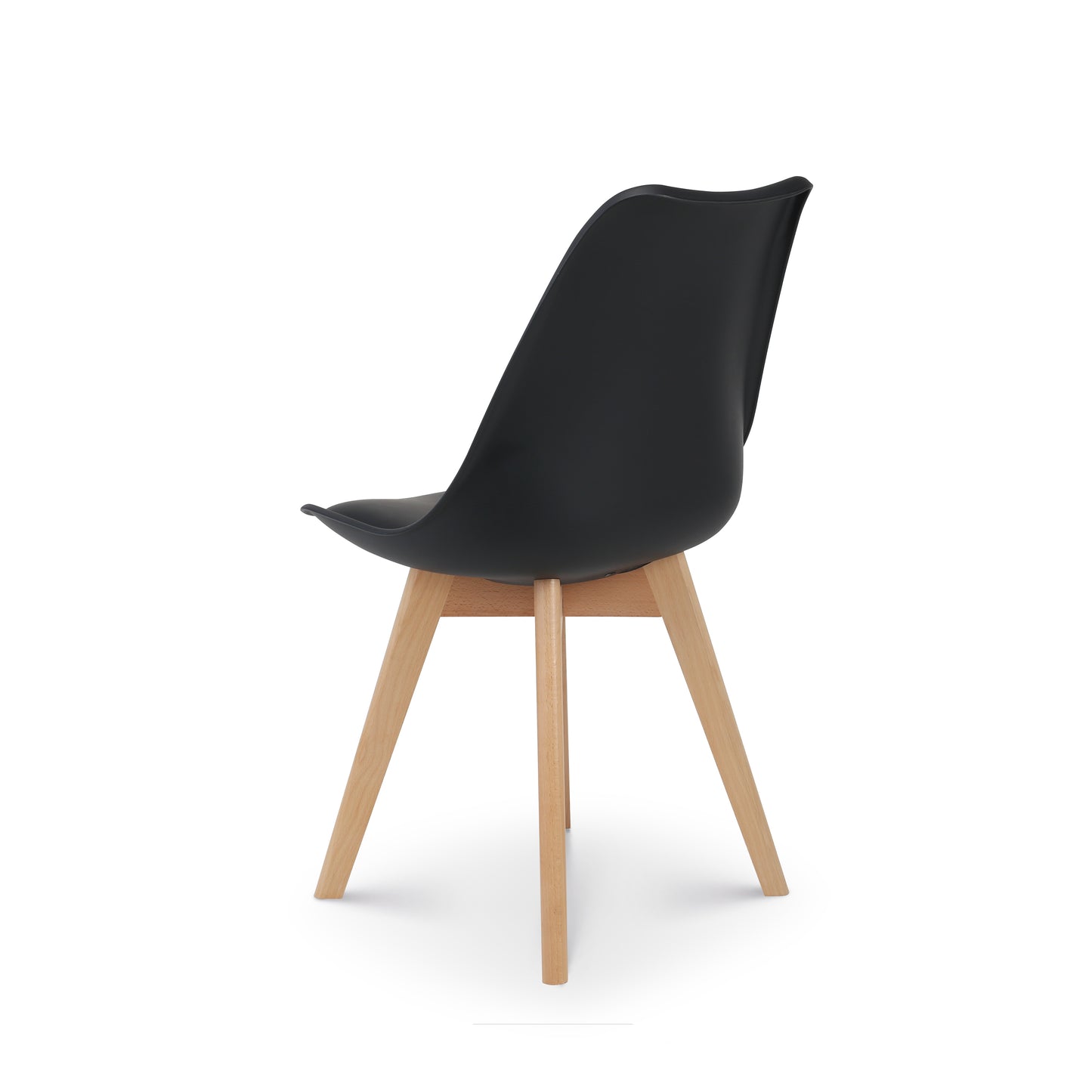 Lot de 4 Chaises noires Style scandinave modèle VICTOIRE - Coque en résine noire rembourrée et Pieds en Bois Naturel