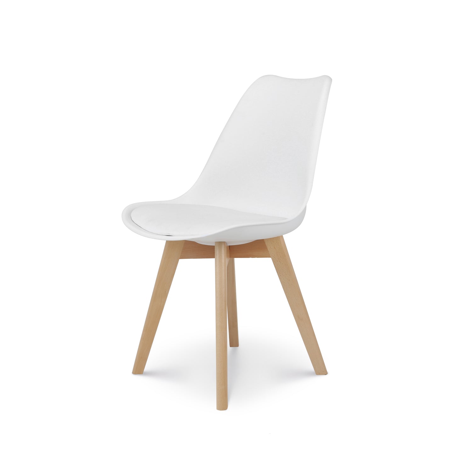 Lot de 4 Chaises Blanches Style scandinave modèle VICTOIRE - Coque en résine Blanche Rembourrée et Pieds en Bois Naturel