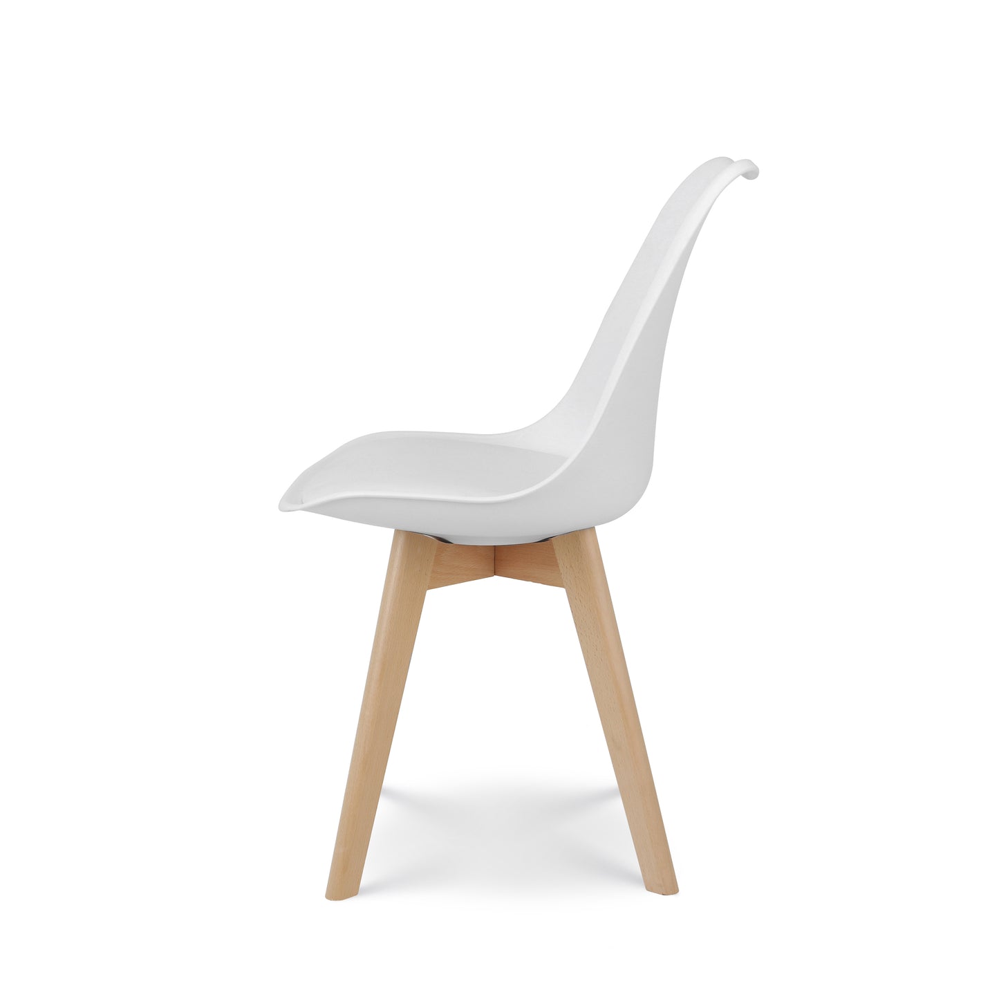 Lot de 4 Chaises Blanches Style scandinave modèle VICTOIRE - Coque en résine Blanche Rembourrée et Pieds en Bois Naturel