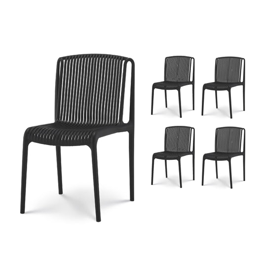 Lot de 4 chaises de Jardin ou Terrasse Noires en Résine Polypropylène