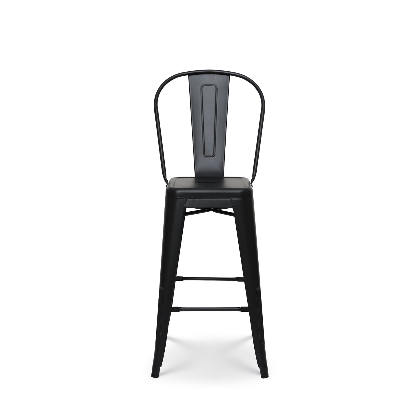 Tabouret de bar en métal noir mat style industriel - Avec dossier haut - Hauteur 66cm