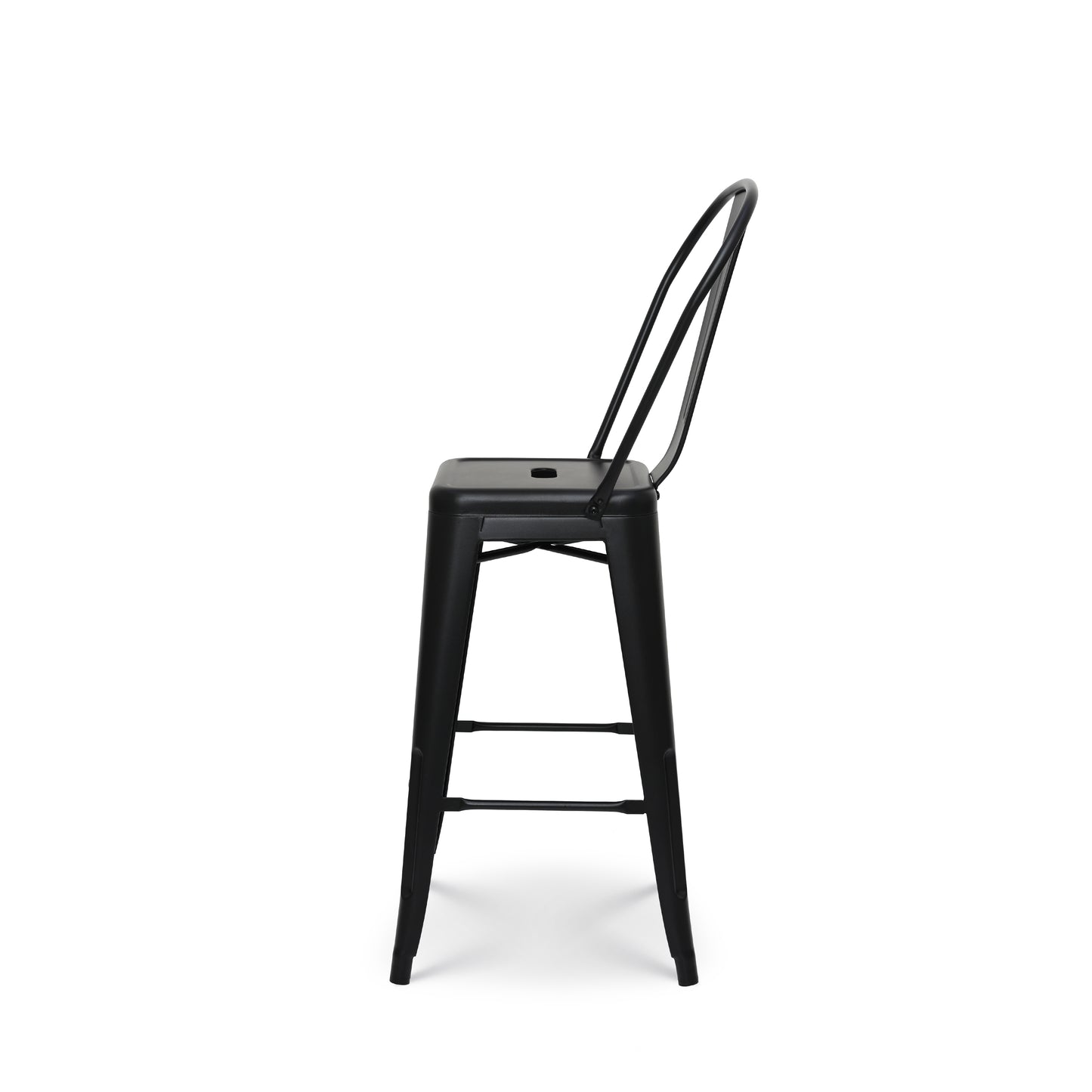 Tabouret de bar en métal noir mat style industriel - Avec dossier haut - Hauteur 66cm