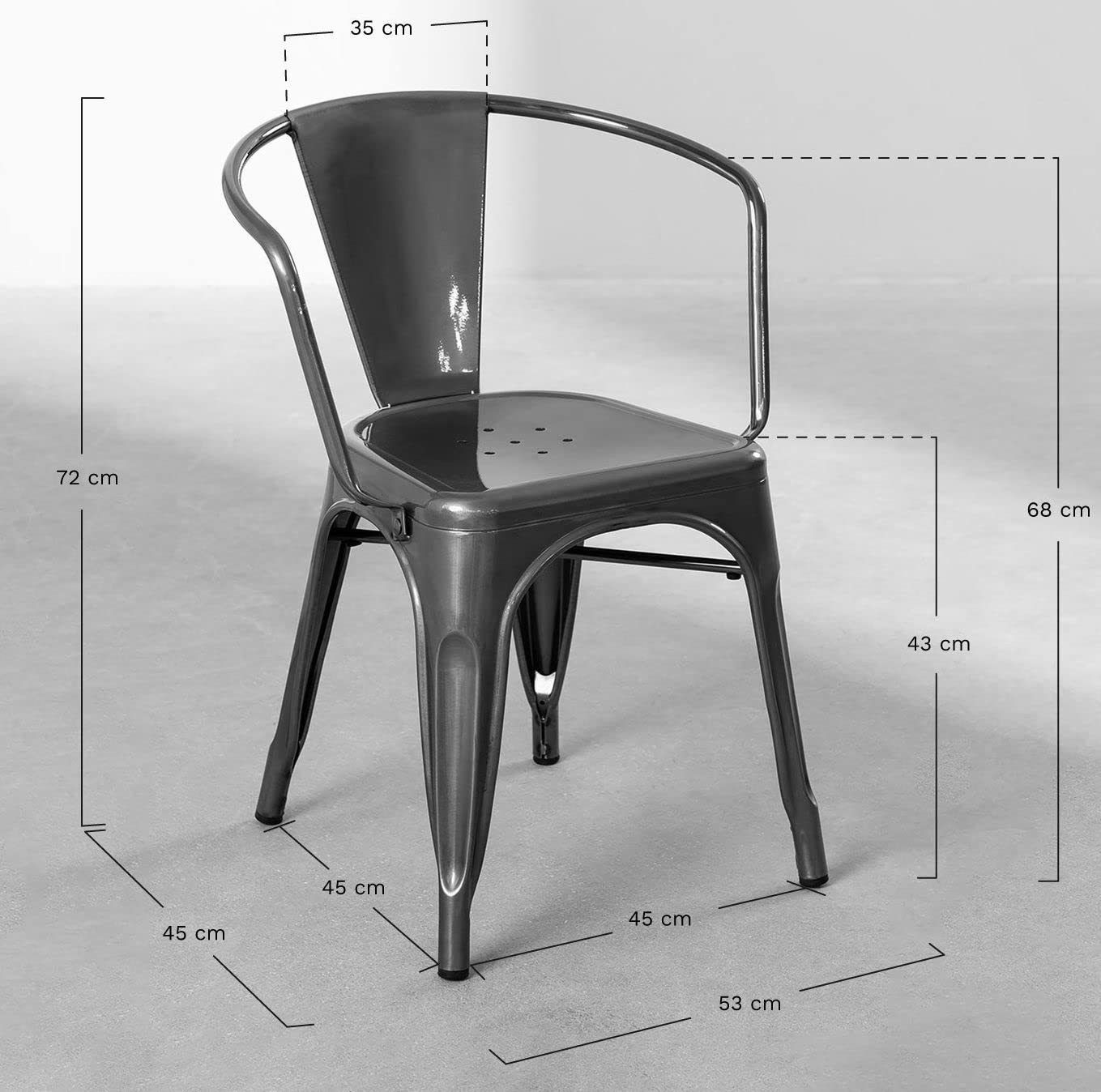 Chaise en métal noir mat style industriel avec assise en bois clair - Avec accoudoirs