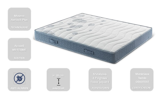 Matelas BANDOL | 18cm d'épaisseur | En mousse Aertech Plus  | Livré roulé sous vide