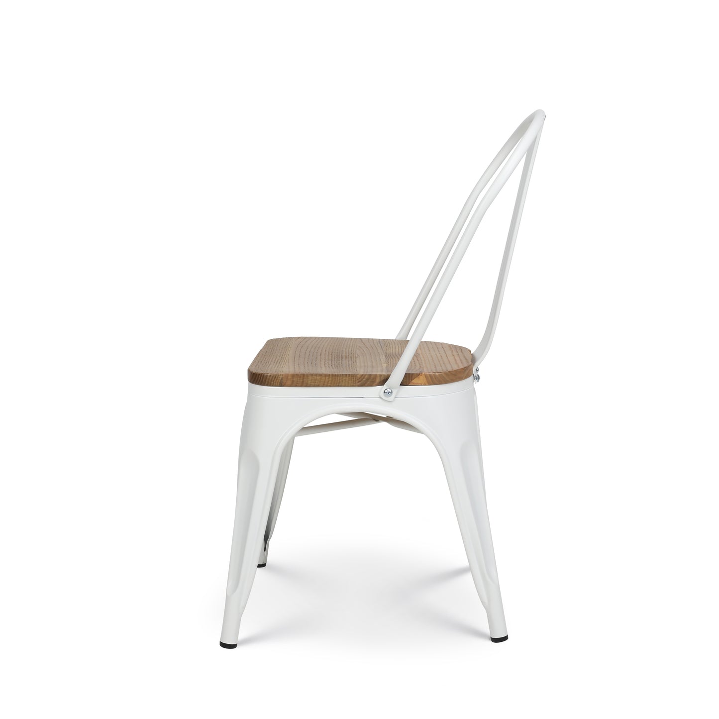 Chaise en métal blanc mat et assise en bois clair - Style industriel