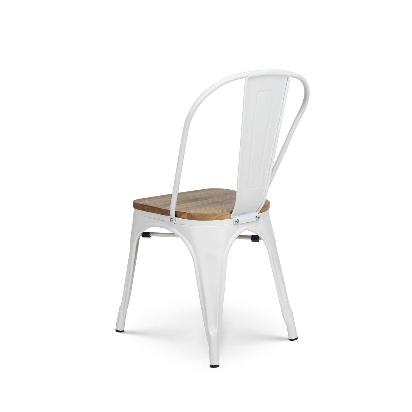 Chaise en métal blanc mat et assise en bois clair - Style industriel