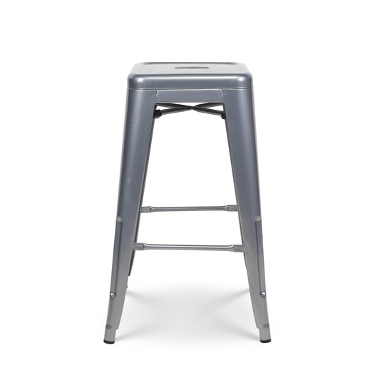 Tabouret de bar en métal gris argenté brillant style industriel - Sans dossier - Hauteur 66 cm