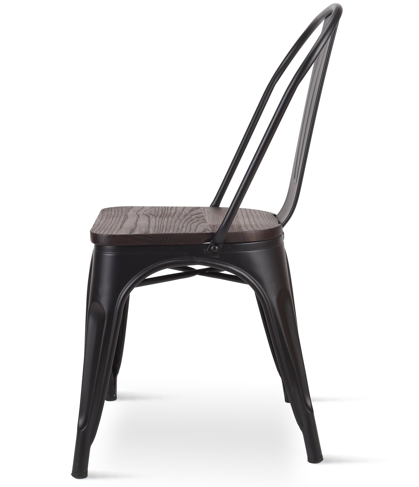 Chaise en métal noir mat avec assise en bois foncé - Style industriel