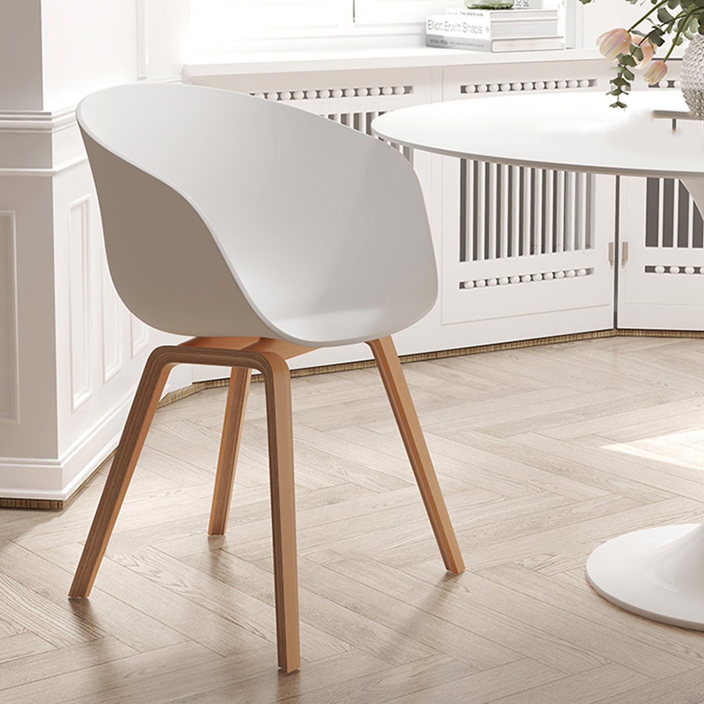 Lot de 4 chaises scandinaves très confortables avec coque en résine blanche