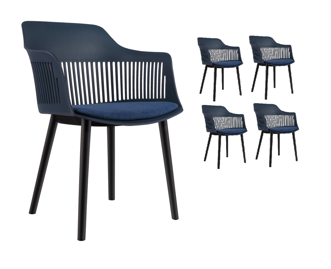 Lot de 4 chaises modernes en résine bleu et pieds design noirs