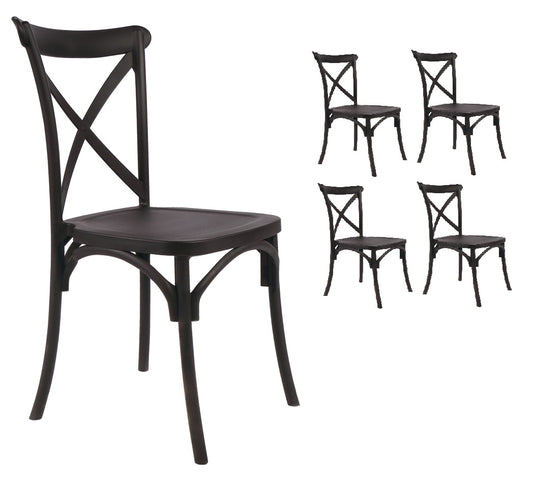 Lot de 4 chaises noires style BISTROT en résine polypropylène