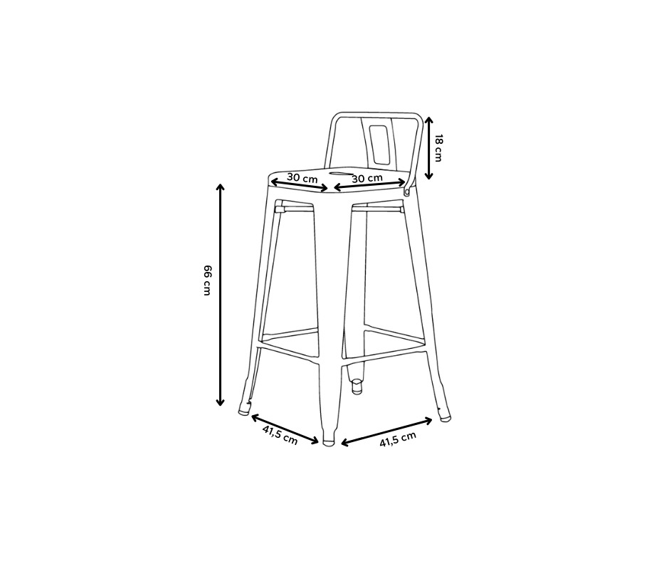 Lot de 4 tabourets de bar en métal noir mat style industriel - Avec dossier - Hauteur 66cm