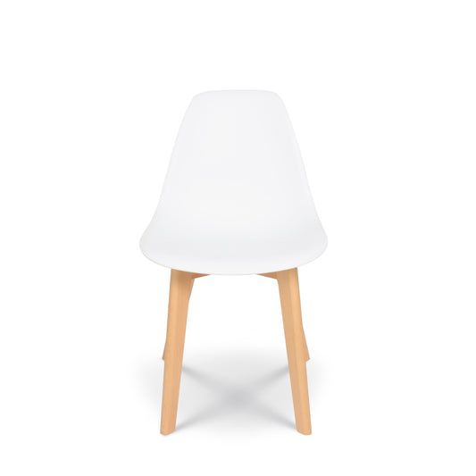 Lot de 4 chaises style scandinave modèle GABBY - Coque en résine blanche et pieds en bois naturel