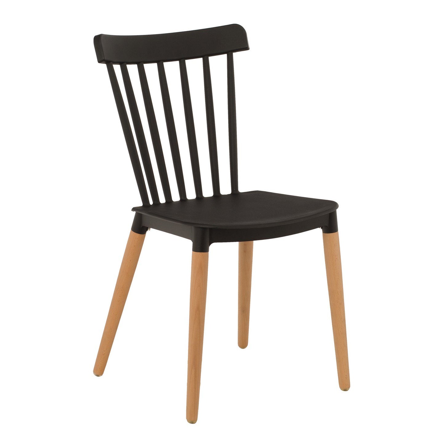 Lot de 4 chaises style scandinave à barreaux modèle POP - Coque en résine noire et pieds en bois naturel