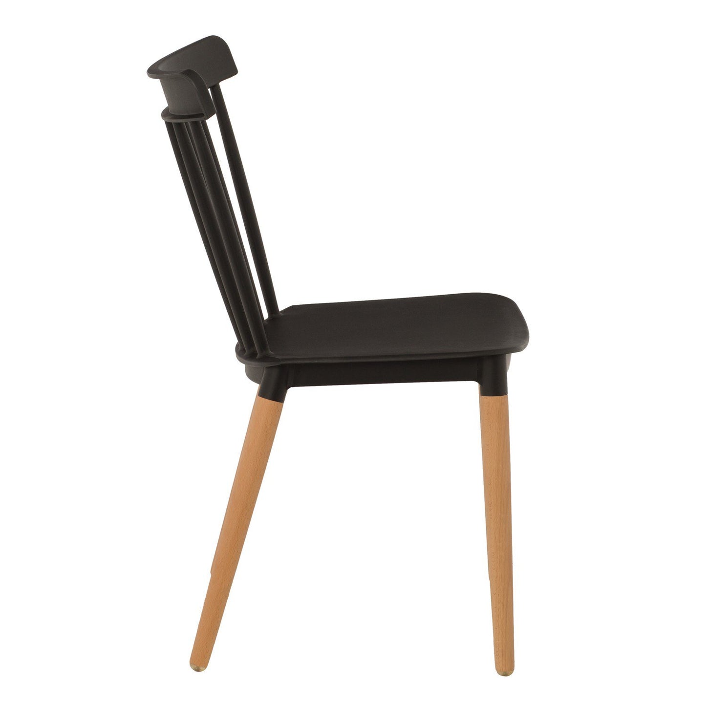 Lot de 4 chaises style scandinave à barreaux modèle POP - Coque en résine noire et pieds en bois naturel