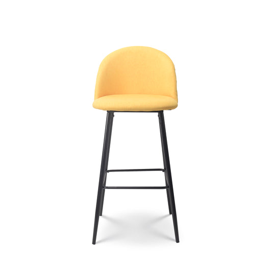 Tabouret de bar jaune LILI rembourré et pieds en métal noir