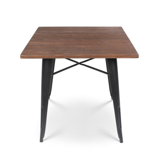 Table style industriel en métal noir mat et bois foncé - 80x80 cm