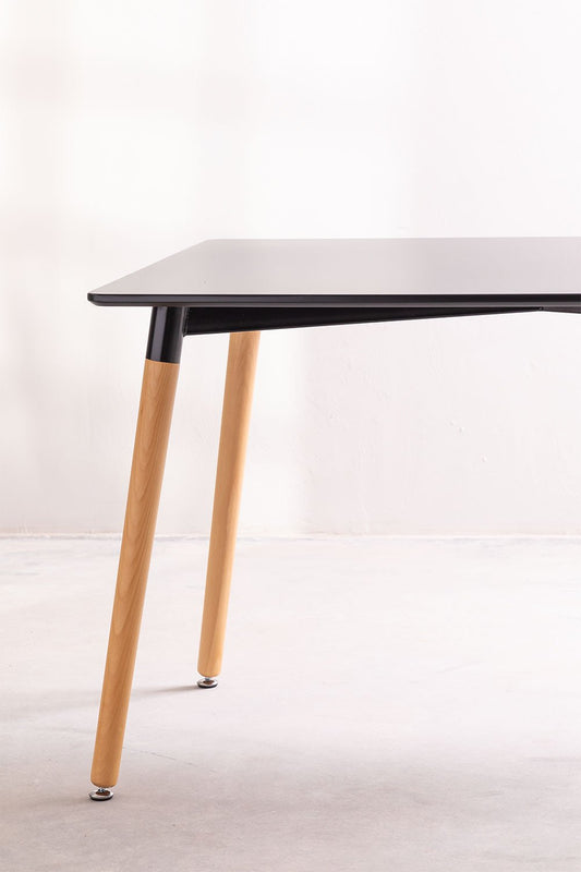 Table style scandinave 120 x 80 cm plateau noir et pieds en bois